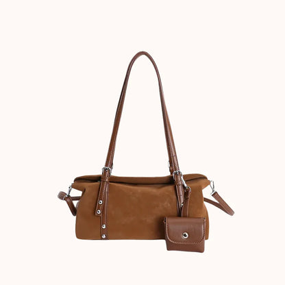 Soft Vegan Leather Slim Baguette Shoulder Bag with Mini Pouch