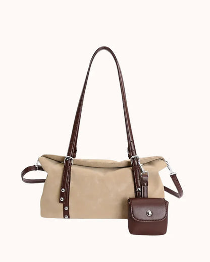Soft Vegan Leather Slim Baguette Shoulder Bag with Mini Pouch
