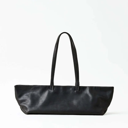 Boat-Shaped Natural Cow Leather Expandable Shoulder Tote Bag