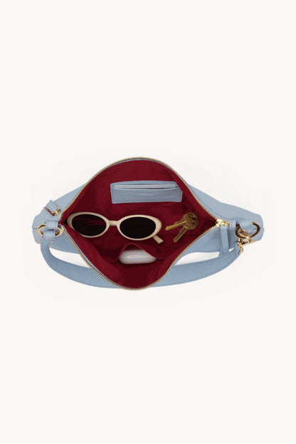 Light Blue Smooth Leather Convertible Handbag with Gold Hardware