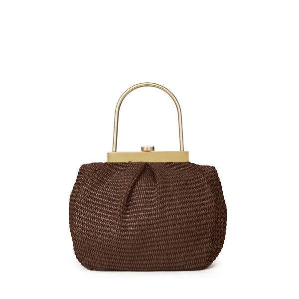Handwoven Natural Raffia Metal Frame Handbag