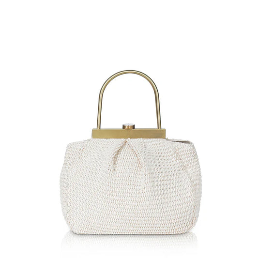Handwoven Natural Raffia Metal Frame Handbag