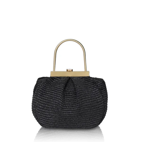 Handwoven Natural Raffia Metal Frame Handbag