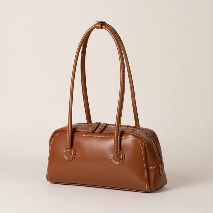 Smooth PU Leather Structured Bowling Style Handbag