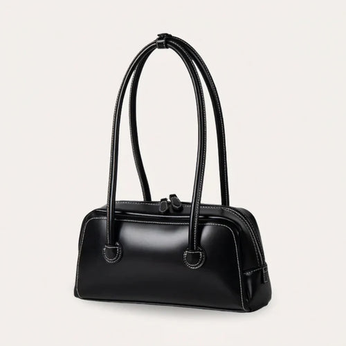 Smooth PU Leather Structured Bowling Style Handbag