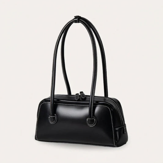 Smooth PU Leather Structured Bowling Style Handbag